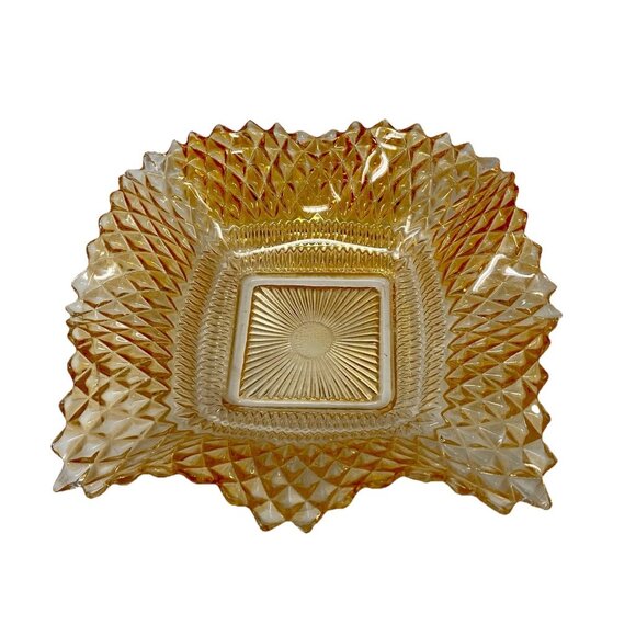 Indiana Glass Raised Diamond Point Ruffled Sawtooth Edge Candy Nut Dish - Picture 1 of 9